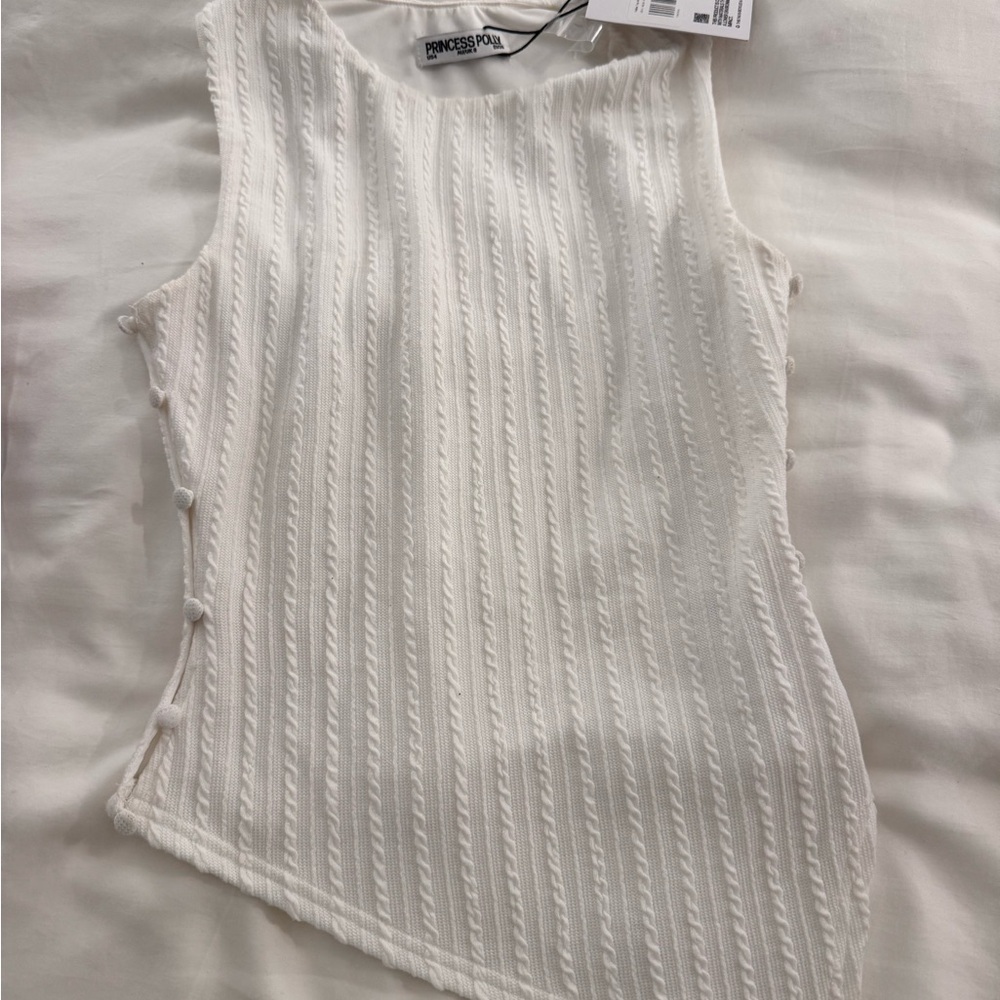 NWT Princess Polly Yulkie Top White Textured Sleeveless Top